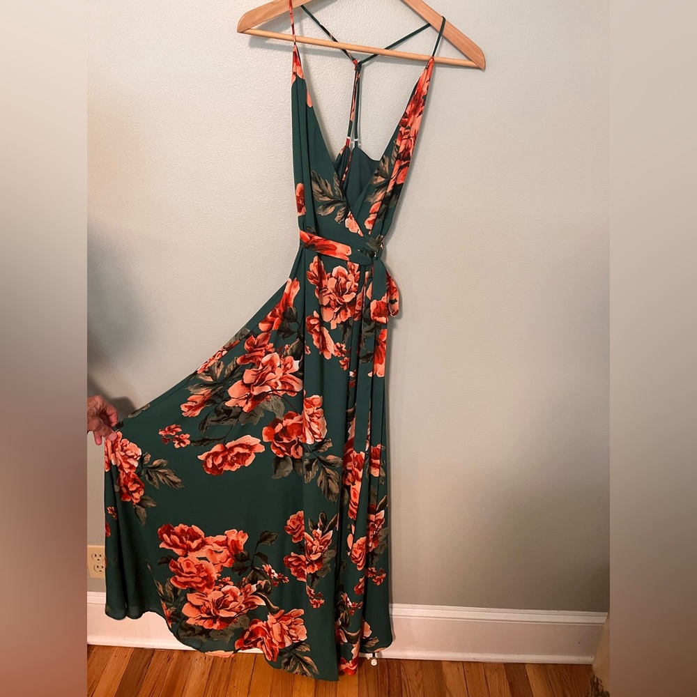 Lulus green floral maxi wrap dress
